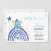 かわいい赤ちゃんブルーエレファント虹の赤ちゃんシャワーi 招待状 (正面)