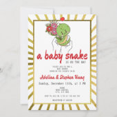 かわいい赤ちゃんヘビが生まれます！ ゴールドベイビーシャワー 招待状 (正面)