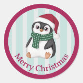 かわいい赤ちゃんペンギンがサンタ帽を被ったクリスマス ラウンドシール (正面)