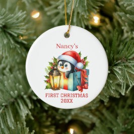 かわいい赤ちゃんペンギンのクリスマス セラミックオーナメント