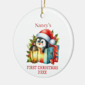 かわいい赤ちゃんペンギンのクリスマス セラミックオーナメント (左)