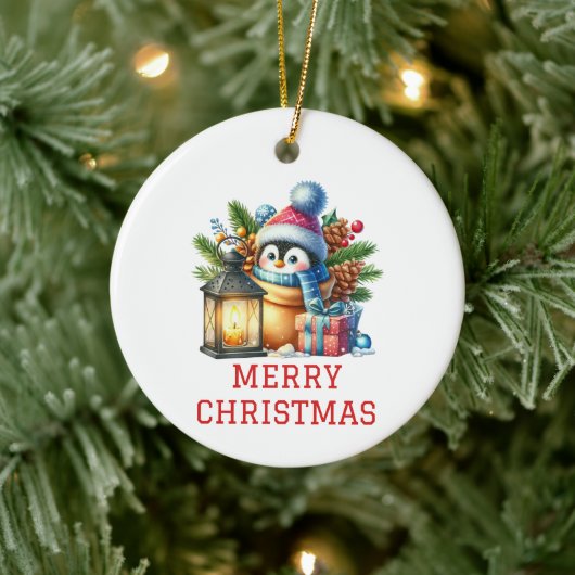 かわいい赤ちゃんペンギンのクリスマス セラミックオーナメント (ツリー)