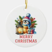 かわいい赤ちゃんペンギンのクリスマス セラミックオーナメント (正面)