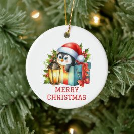 かわいい赤ちゃんペンギンのクリスマス セラミックオーナメント
