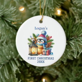 かわいい赤ちゃんペンギンのクリスマス セラミックオーナメント