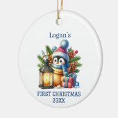 かわいい赤ちゃんペンギンのクリスマス セラミックオーナメント (左)