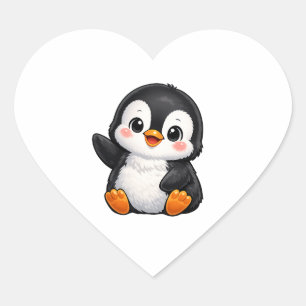 かわいい赤ちゃんペンギン　手を振る　アニメキャラクター　子供用 ハートシール