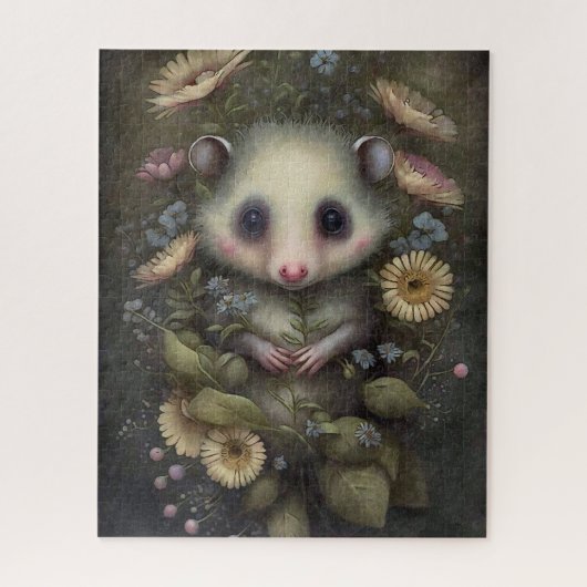 かわいい赤ちゃんポッサムの花の絵 ジグソーパズル (縦)