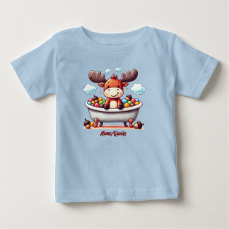 かわいい赤ちゃんムースのバスタイム カートゥーンイラスト ベビーTシャツ