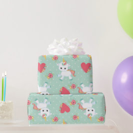 かわいい赤ちゃんユニコーン水玉模様の誕生日 ラッピングペーパー