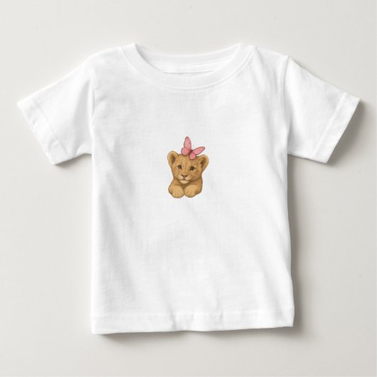 かわいい赤ちゃんライオンと蝶のシャツ ベビーTシャツ (正面)