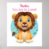 かわいい赤ちゃんライオンのアート 子供の名前とメッセージ ポスター (正面)