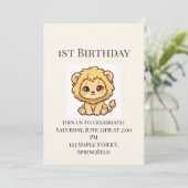 かわいい赤ちゃんライオンの1歳の誕生日招待状 招待状 (スタンド正面)