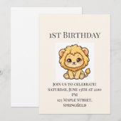 かわいい赤ちゃんライオンの1歳の誕生日招待状 招待状 (正面/裏面)