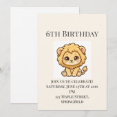かわいい赤ちゃんライオンの6歳の誕生日招待状 招待状 (正面/裏面)