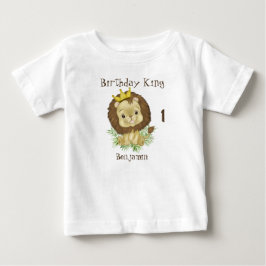 かわいい赤ちゃんライオン水彩テーマ誕生日キング ベビーTシャツ
