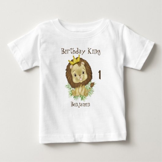 かわいい赤ちゃんライオン水彩 テーマ 誕生日キング ベビーTシャツ (正面)