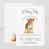 かわいい赤ちゃんライオン ワイルドワン 1歳の誕生日パーティー 招待状 (正面/裏面)