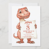 かわいい赤ちゃんレッド恐竜の子供の誕生日パーティー 招待状 (正面)