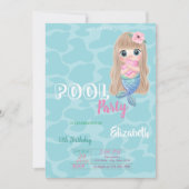 かわいい赤ちゃん人魚のプール誕生日パーティー 招待状 (正面)
