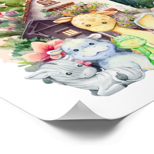 かわいい赤ちゃん動物とその幸せな家 | ポスター (角)