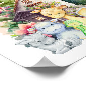 かわいい赤ちゃん動物とハッピーな家 | カラフルなテキスト ポスター (角)