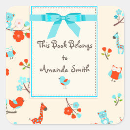 かわいい赤ちゃん動物と花本プレートシール スクエアシール