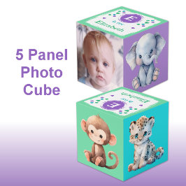 かわいい赤ちゃん動物の写真名で保育園のパープル フォトキューブ