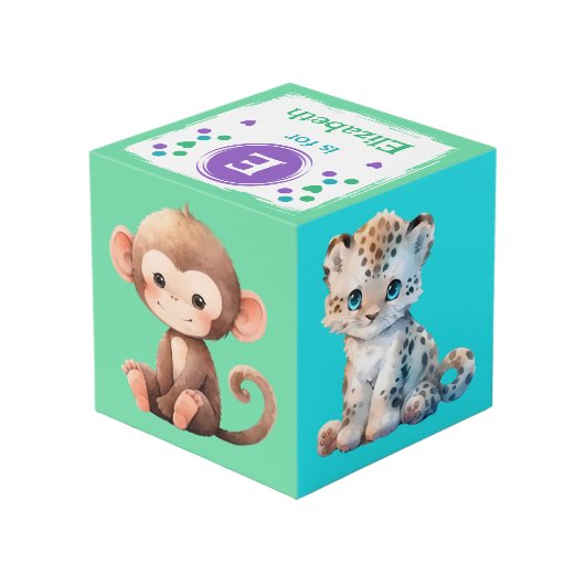 かわいい赤ちゃん動物の写真名で保育園の紫 フォトキューブ (裏面アングル)