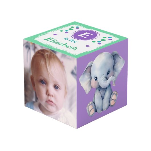 かわいい赤ちゃん動物の写真名で保育園の紫 フォトキューブ (正面アングル)