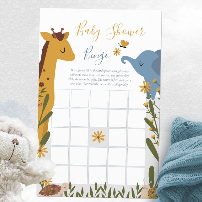 かわいい赤ちゃん動物フローラ赤ちゃんシャワービンゴゲーム (Wild Animals Floral Baby Shower Bingo Game ©Susanne Sachers - Sunny Mind Design 🌞)