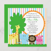 かわいい赤ちゃん動物中立ベビーシャワー 招待状 (正面/裏面)