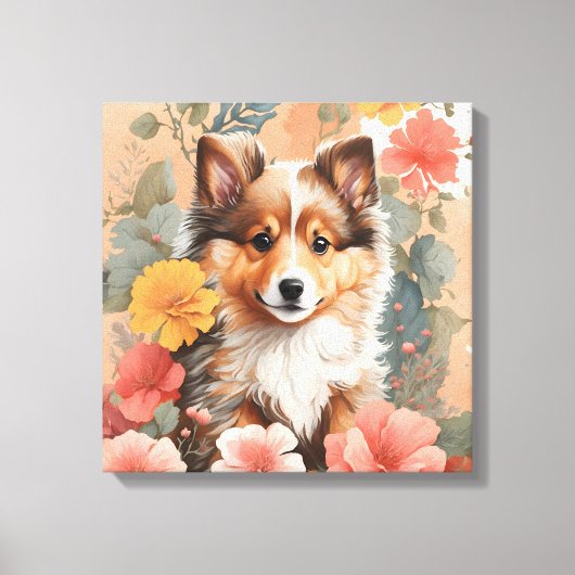 かわいい赤ちゃん動物 |かわいいシェットランドシェプドッグパピー キャンバスプリント (正面)