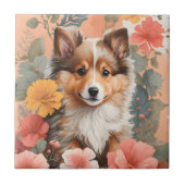 かわいい赤ちゃん動物 |かわいいシェットランドシェプドッグパピー タイル (正面)