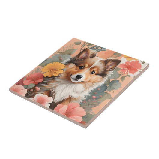 かわいい赤ちゃん動物 |かわいいシェットランドシェプドッグパピー タイル (側面)