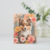 かわいい赤ちゃん動物 |かわいいシェットランドシェプドッグパピー ポストカード (スタンド正面)