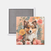 かわいい赤ちゃん動物 |かわいいシェットランドシェプドッグパピー マグネット (正面/裏面)