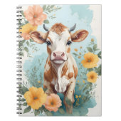 かわいい赤ちゃん動物 |かわいい牛のふくらはぎフローラ ノートブック (正面)