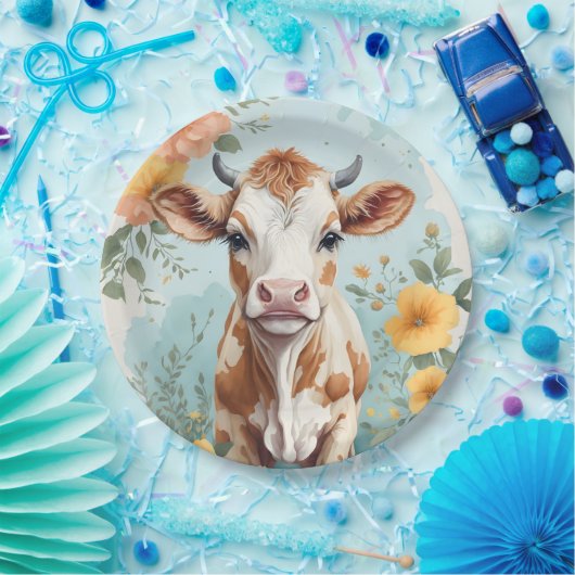 かわいい赤ちゃん動物 |かわいい牛のふくらはぎフローラ ペーパープレート (パーティー)