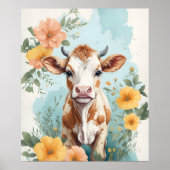 かわいい赤ちゃん動物 |かわいい牛のふくらはぎフローラ ポスター (正面)