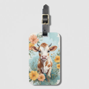 かわいい赤ちゃん動物  かわいい牛のふくらはぎフローラ ラゲッジタグ