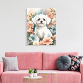 かわいい赤ちゃん動物 |かわいい白いマルチーズの子犬 キャンバスプリント (インサイチュ (リビング))