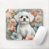 かわいい赤ちゃん動物 |かわいい白いマルチーズの子犬 マウスパッド (マウス)