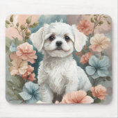 かわいい赤ちゃん動物 |かわいい白いマルチーズの子犬 マウスパッド (正面)