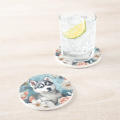 かわいい赤ちゃん動物 ハスキーの子犬 コースター (側面)