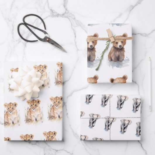 かわいい赤ちゃん動物 ラッピングペーパーシート (正面)