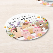 かわいい赤ちゃん動物&ワイルドフラワーベビーシャワー ラウンドペーパーコースター (アングル)