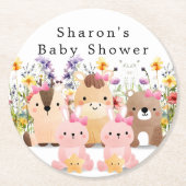 かわいい赤ちゃん動物&ワイルドフラワーベビーシャワー ラウンドペーパーコースター (正面)