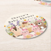 かわいい赤ちゃん動物&ワイルドフラワーベビーシャワー ラウンドペーパーコースター (アングル)