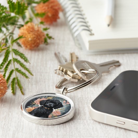 かわいい赤ちゃん動物 |可愛い黒いプードルパピー キーホルダー (側面)